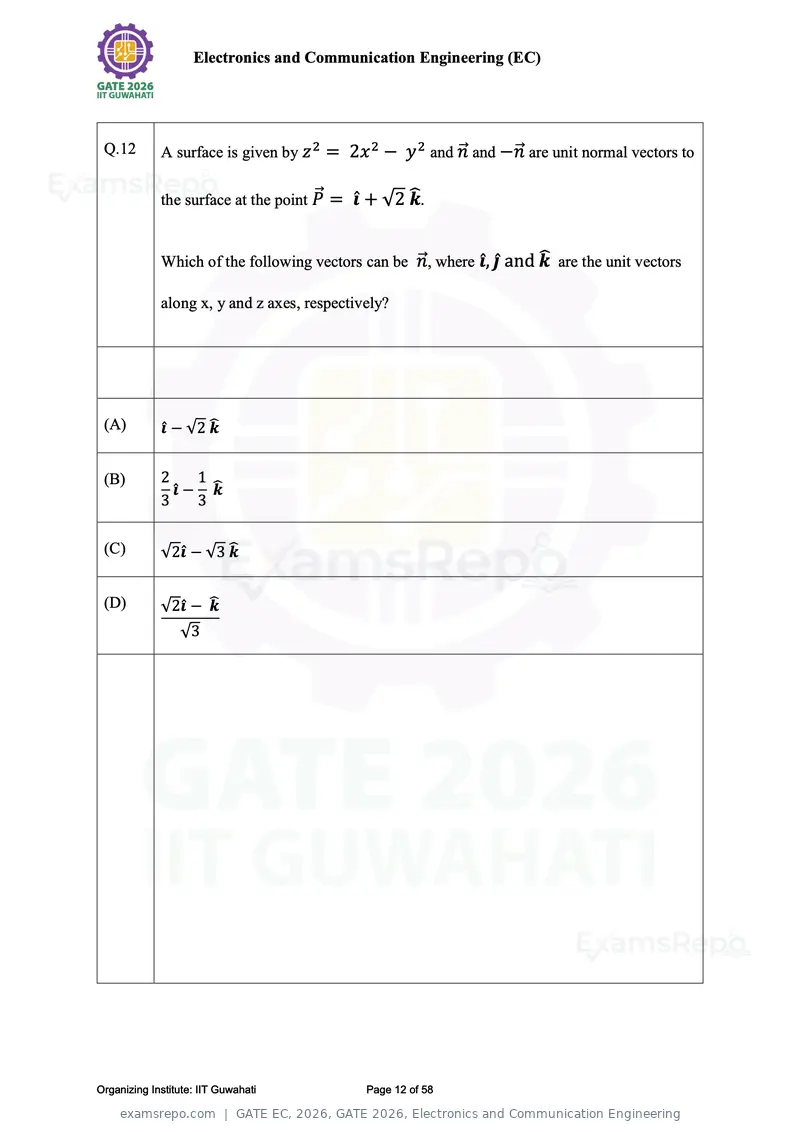 GATE EC 2026 question paper, GATE 2026, Electronics and Communication Engineering, page 12 of 58