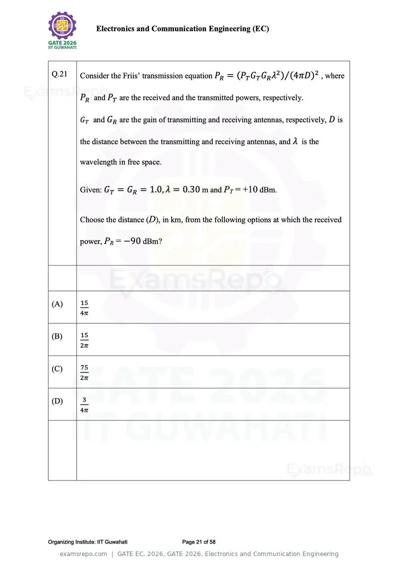 GATE EC 2026 question paper, GATE 2026, Electronics and Communication Engineering, page 21 of 58