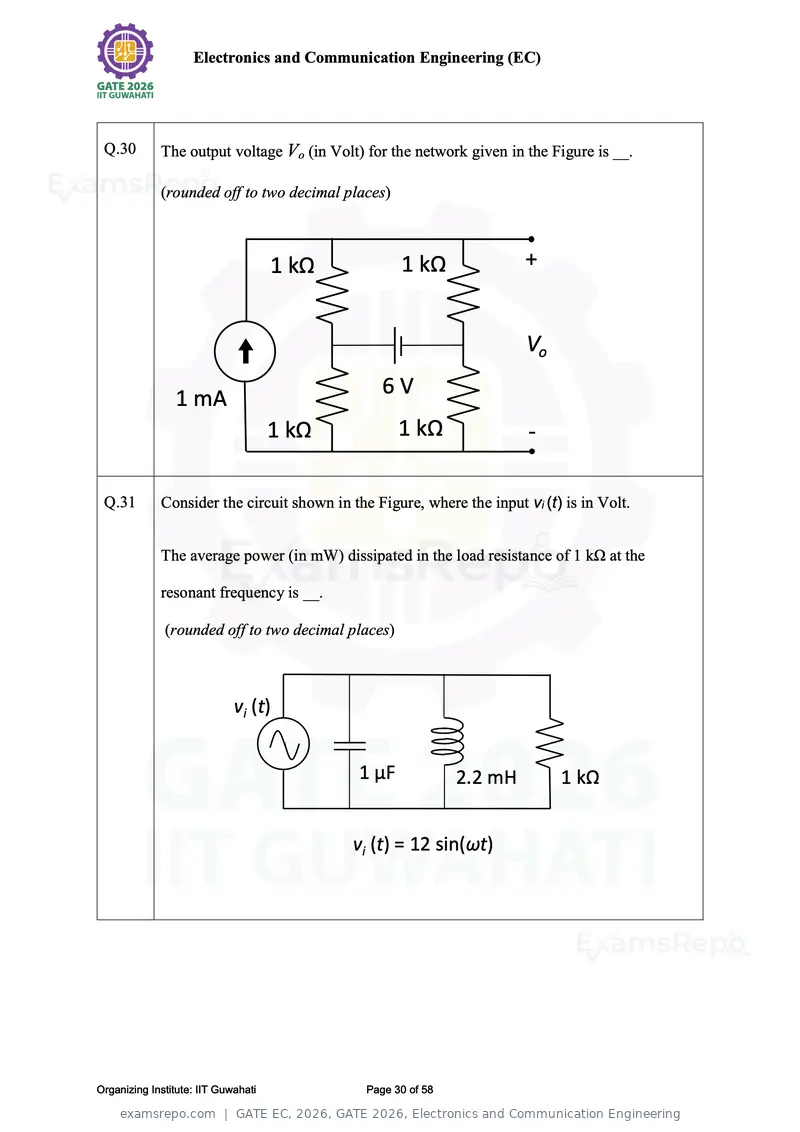 GATE EC 2026 question paper, GATE 2026, Electronics and Communication Engineering, page 30 of 58