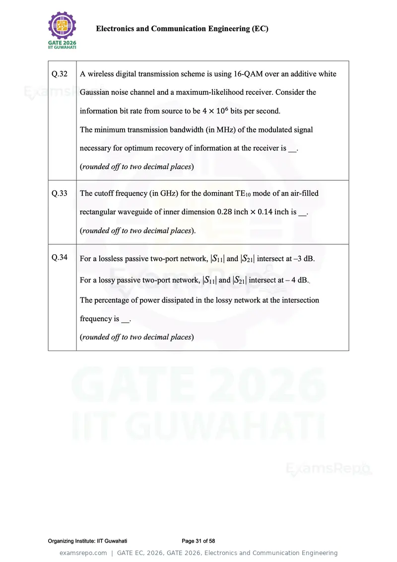 GATE EC 2026 question paper, GATE 2026, Electronics and Communication Engineering, page 31 of 58