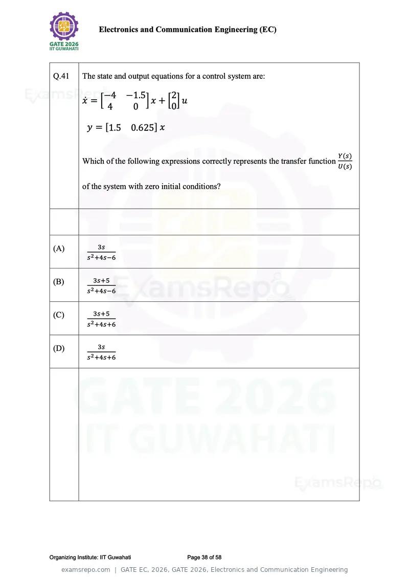GATE EC 2026 question paper, GATE 2026, Electronics and Communication Engineering, page 38 of 58
