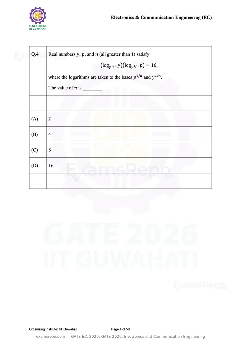 GATE EC 2026 question paper, GATE 2026, Electronics and Communication Engineering, page 4 of 58