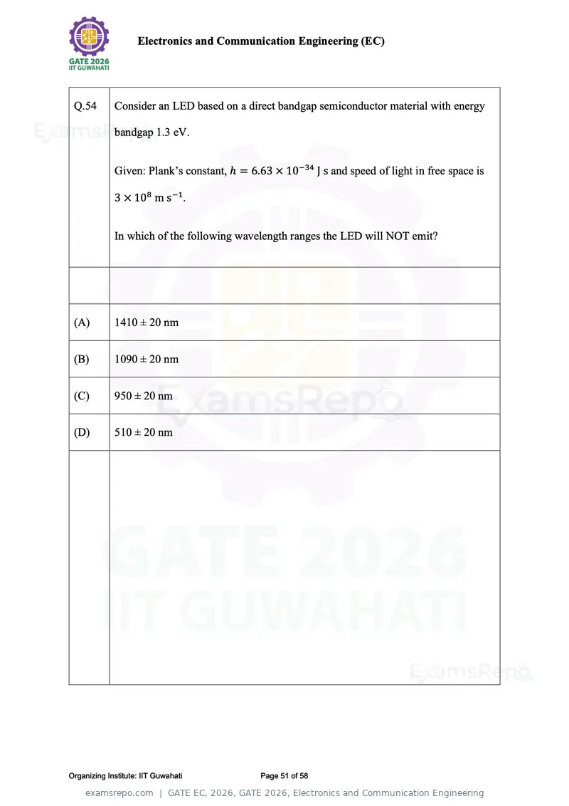 GATE EC 2026 question paper, GATE 2026, Electronics and Communication Engineering, page 51 of 58