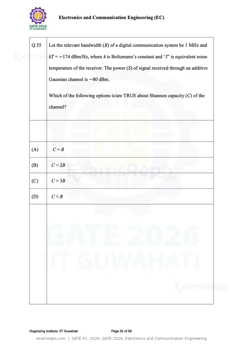 GATE EC 2026 question paper, GATE 2026, Electronics and Communication Engineering, page 52 of 58