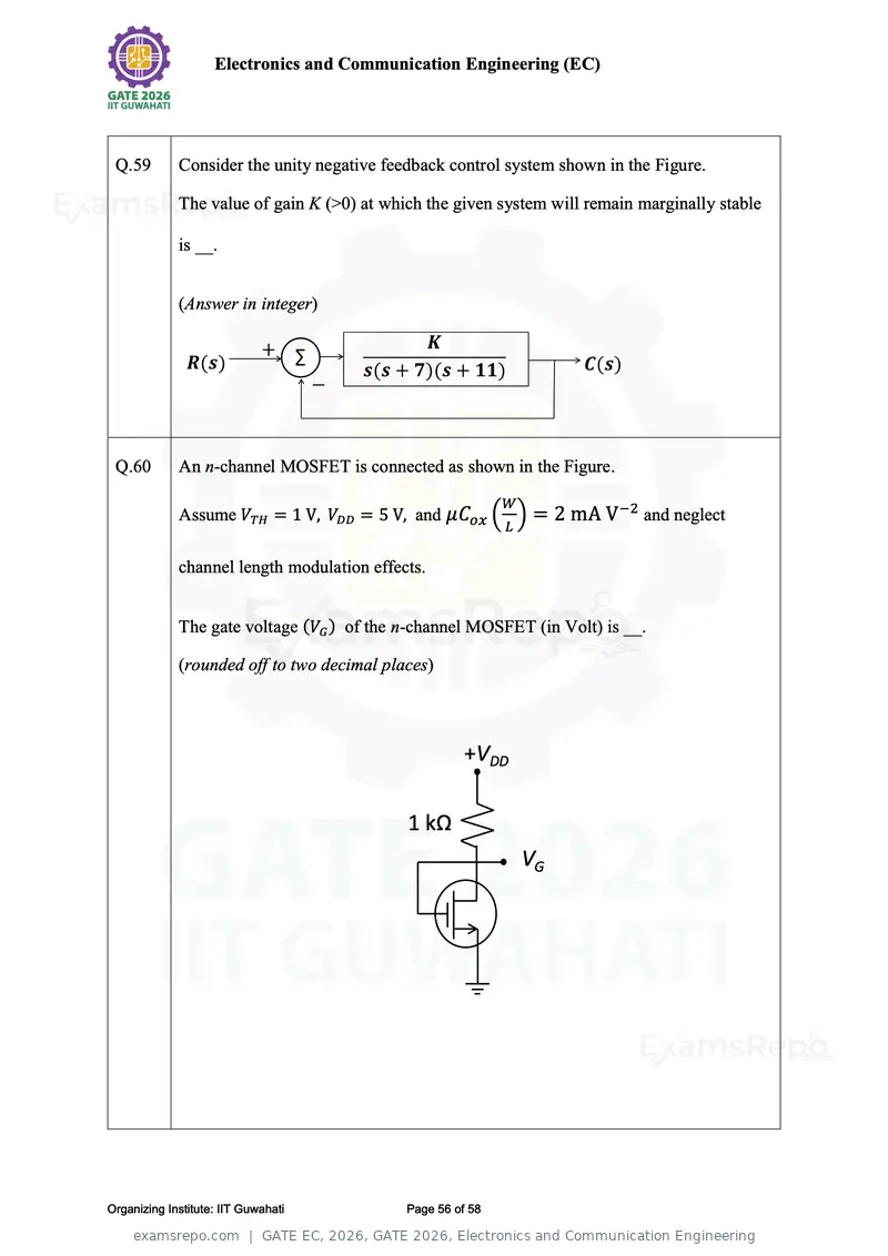 GATE EC 2026 question paper, GATE 2026, Electronics and Communication Engineering, page 56 of 58
