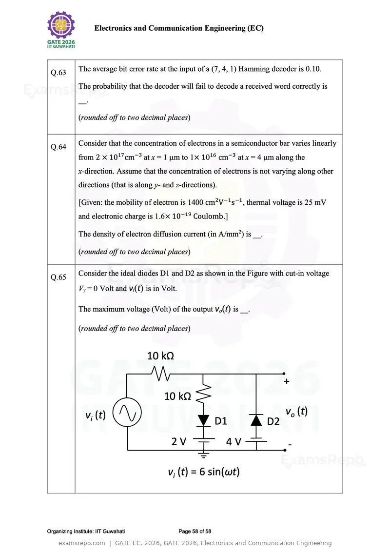 GATE EC 2026 question paper, GATE 2026, Electronics and Communication Engineering, page 58 of 58