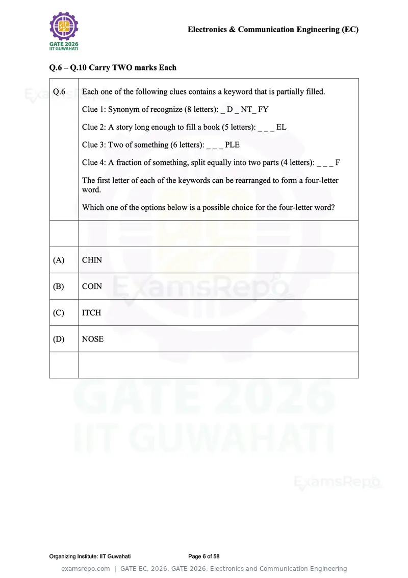 GATE EC 2026 question paper, GATE 2026, Electronics and Communication Engineering, page 6 of 58