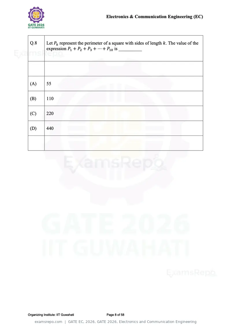 GATE EC 2026 question paper, GATE 2026, Electronics and Communication Engineering, page 8 of 58