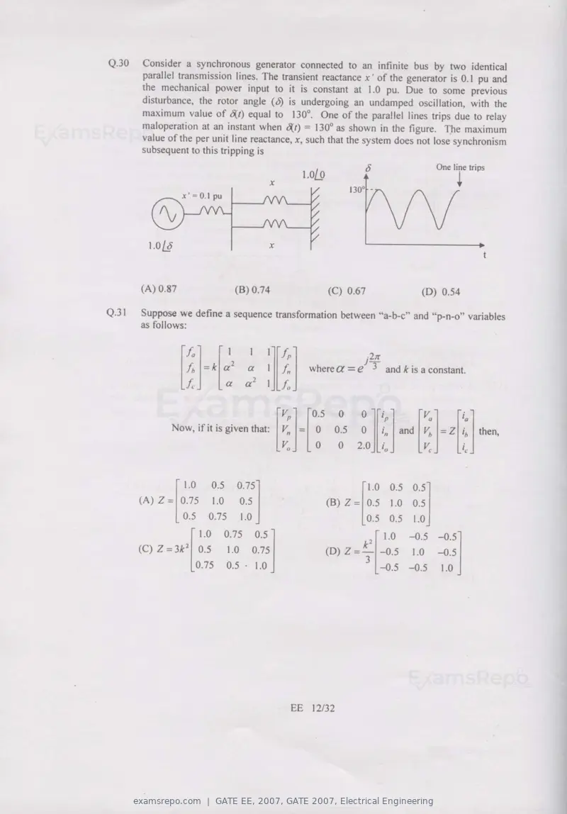 GATE EE 2007 question paper, GATE 2007, Electrical Engineering, page 12 of 27