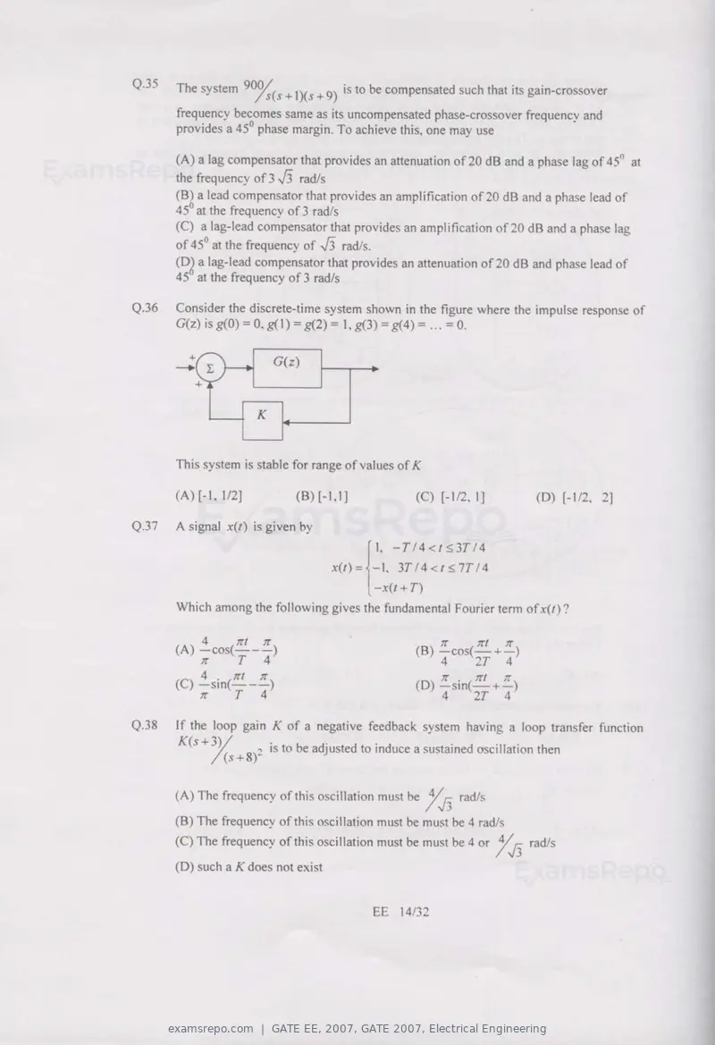 GATE EE 2007 question paper, GATE 2007, Electrical Engineering, page 14 of 27