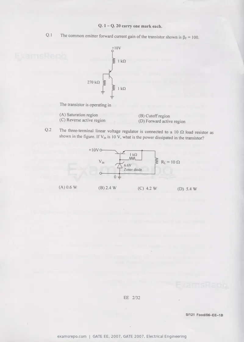 GATE EE 2007 question paper, GATE 2007, Electrical Engineering, page 2 of 27