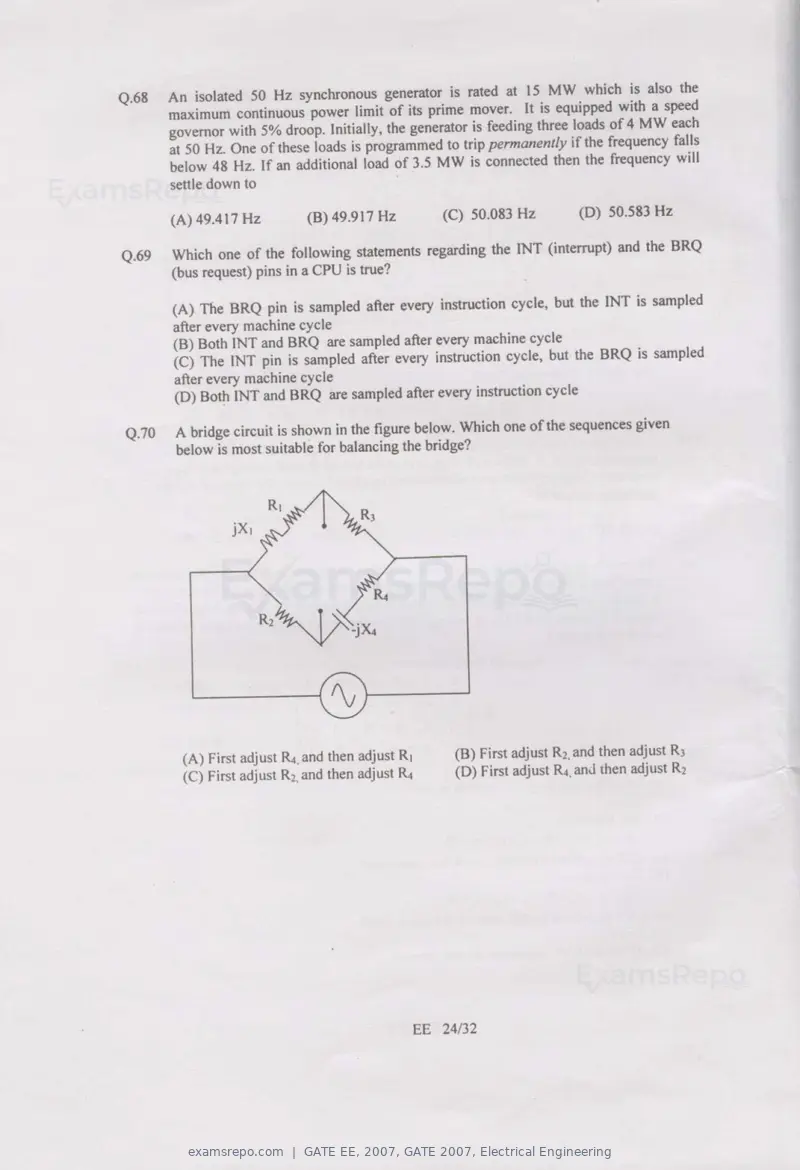 GATE EE 2007 question paper, GATE 2007, Electrical Engineering, page 24 of 27