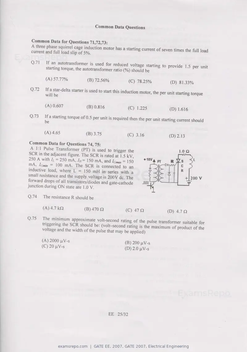 GATE EE 2007 question paper, GATE 2007, Electrical Engineering, page 25 of 27