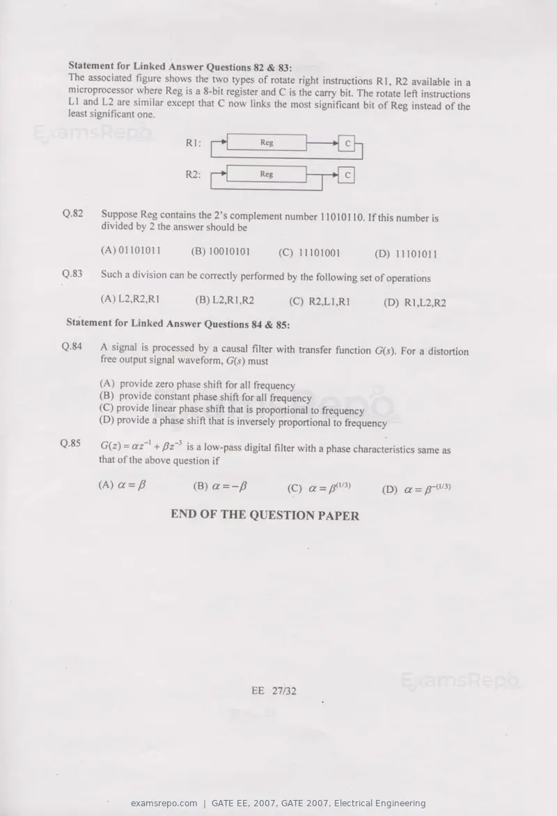 GATE EE 2007 question paper, GATE 2007, Electrical Engineering, page 27 of 27