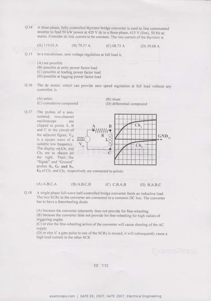 GATE EE 2007 question paper, GATE 2007, Electrical Engineering, page 7 of 27