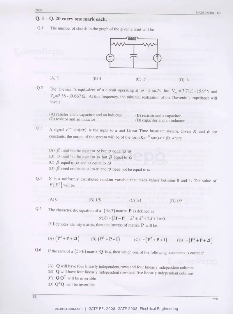 GATE EE 2008 question paper, GATE 2008, Electrical Engineering, page 2 of 24