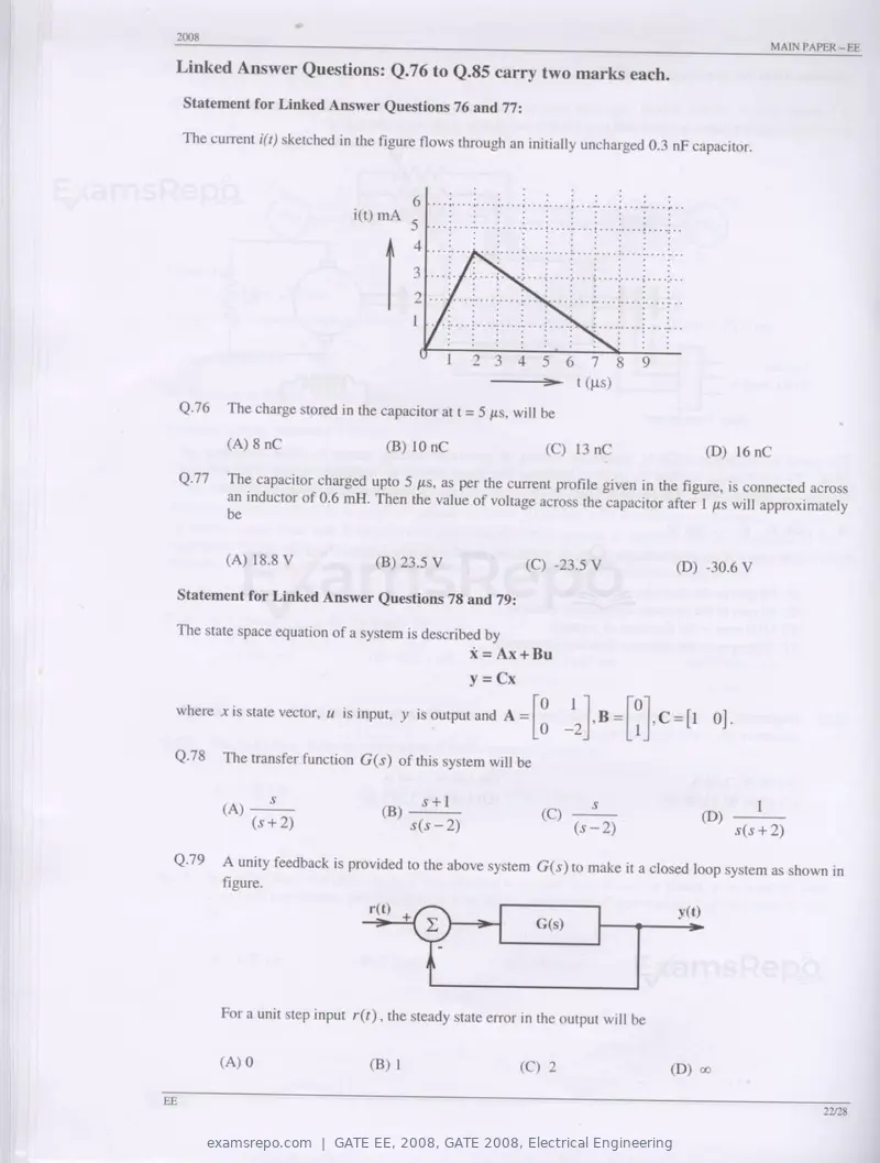 GATE EE 2008 question paper, GATE 2008, Electrical Engineering, page 22 of 24