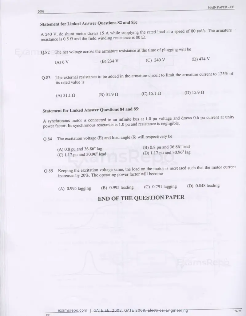GATE EE 2008 question paper, GATE 2008, Electrical Engineering, page 24 of 24
