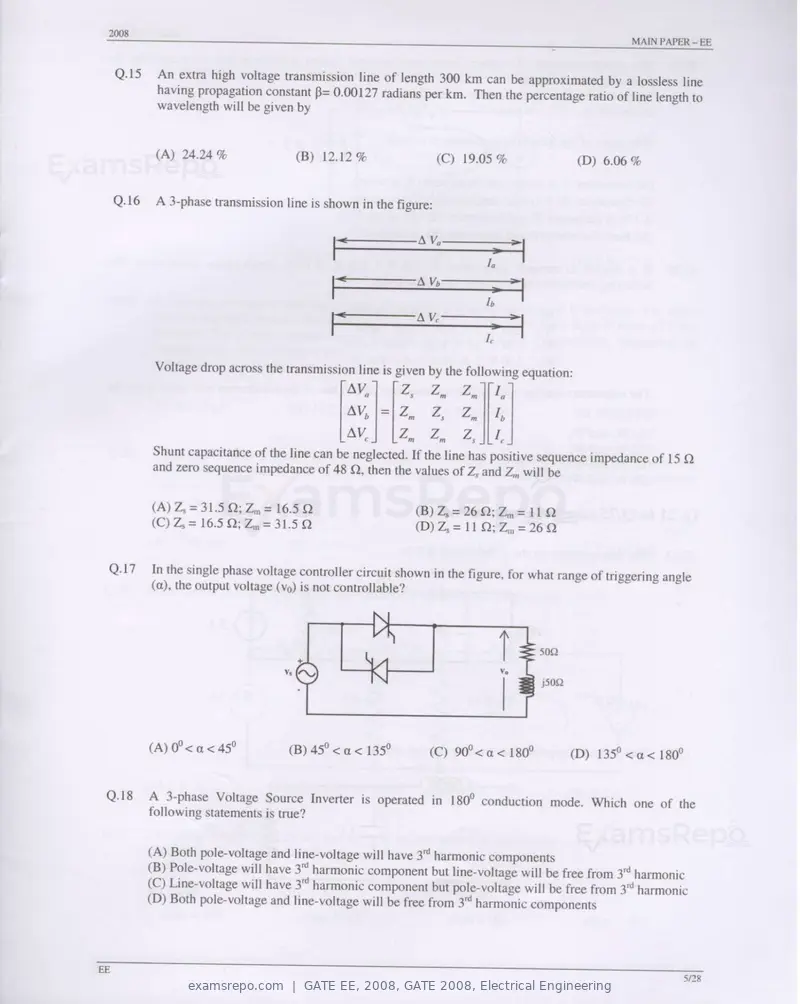 GATE EE 2008 question paper, GATE 2008, Electrical Engineering, page 5 of 24