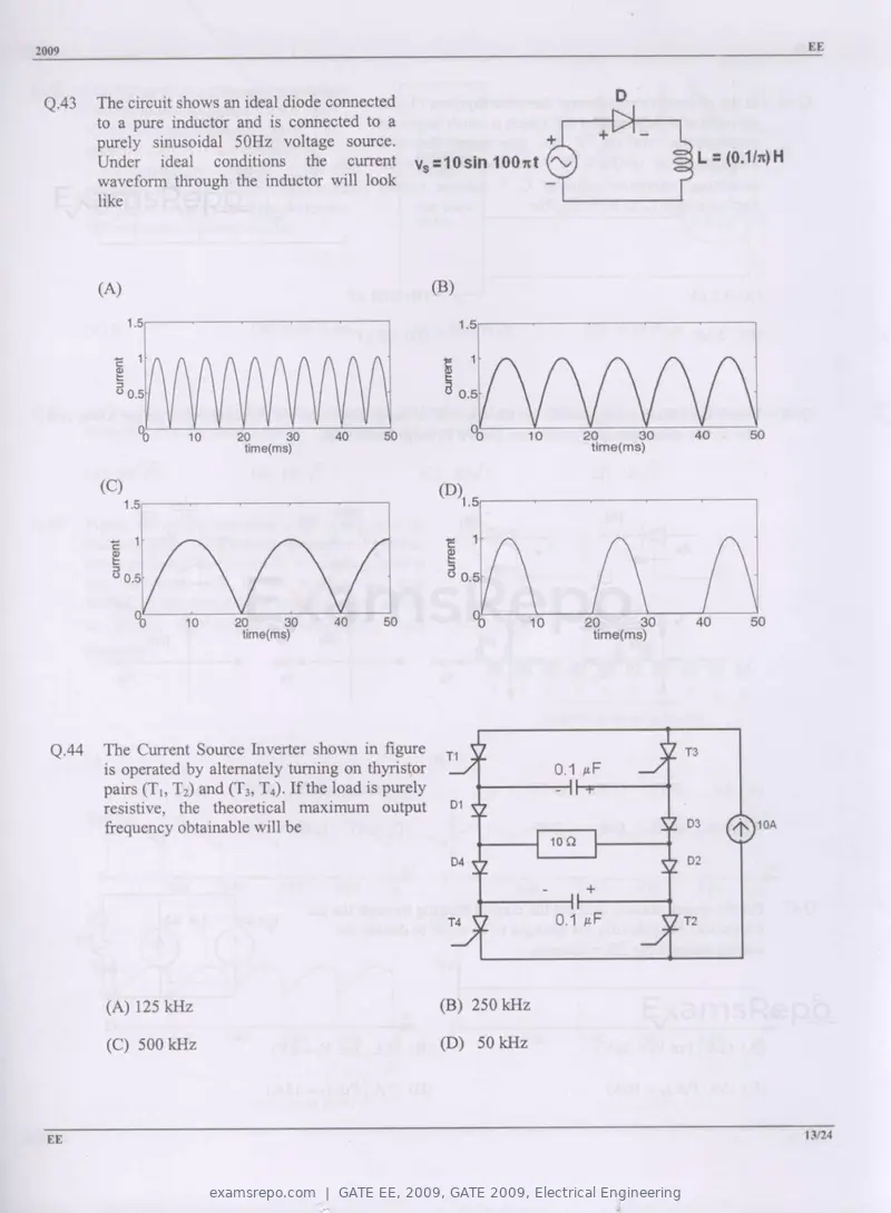 GATE EE 2009 question paper, GATE 2009, Electrical Engineering, page 13 of 19