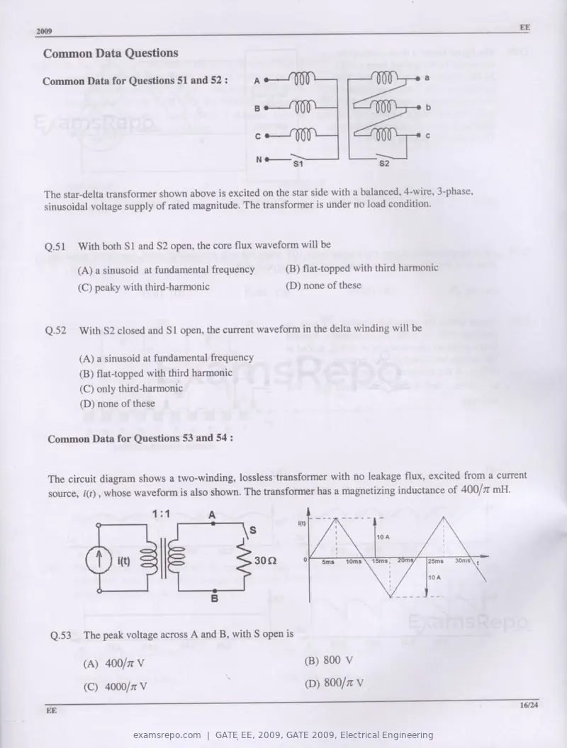 GATE EE 2009 question paper, GATE 2009, Electrical Engineering, page 16 of 19