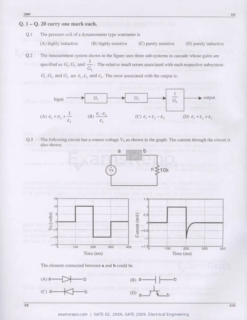 GATE EE 2009 question paper, GATE 2009, Electrical Engineering, page 2 of 19