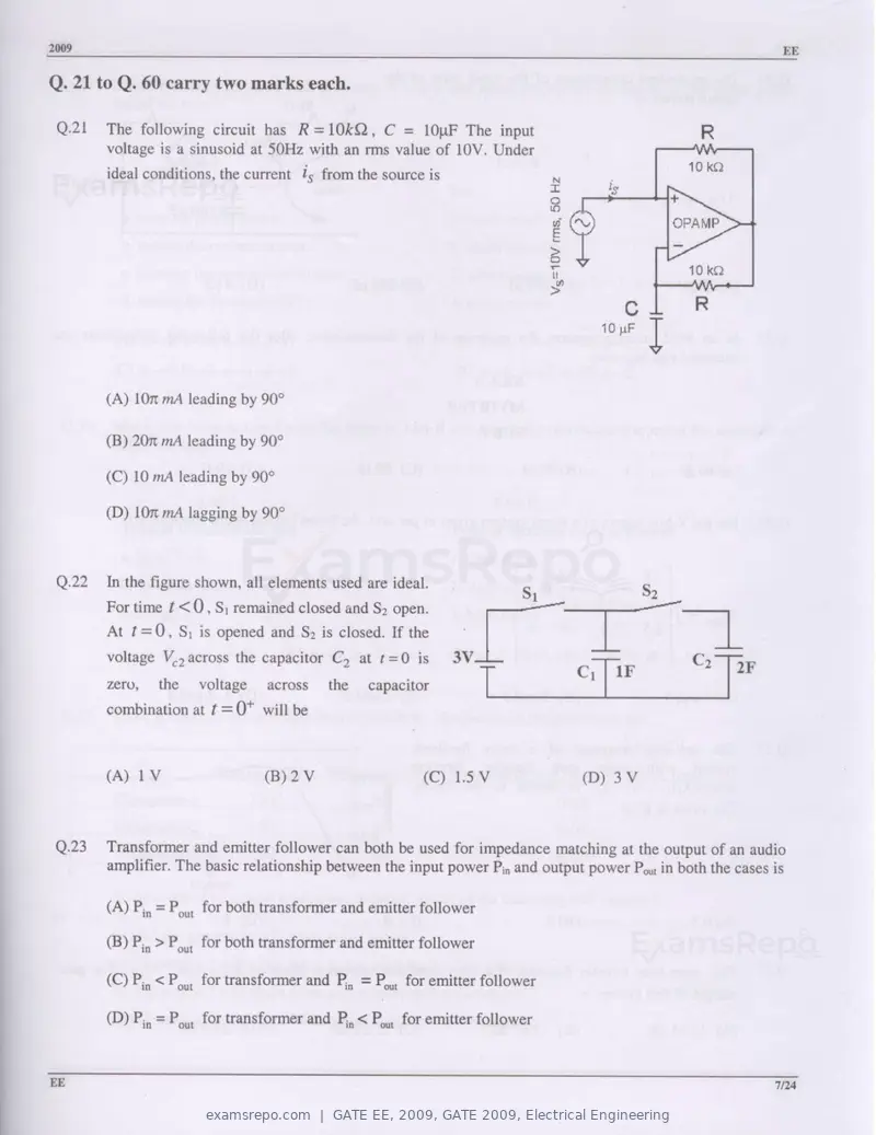 GATE EE 2009 question paper, GATE 2009, Electrical Engineering, page 7 of 19