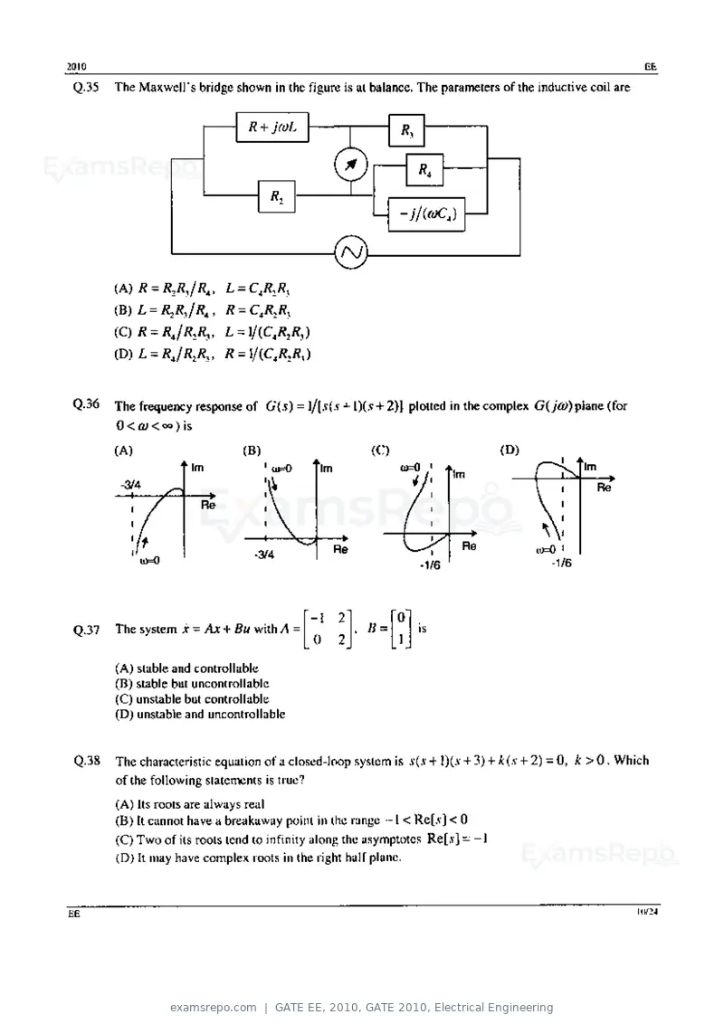 GATE EE 2010 question paper, GATE 2010, Electrical Engineering, page 10 of 24