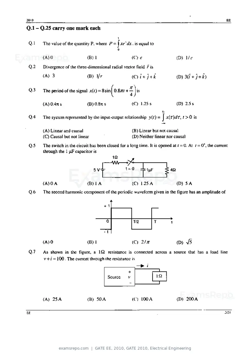 GATE EE 2010 question paper, GATE 2010, Electrical Engineering, page 2 of 24