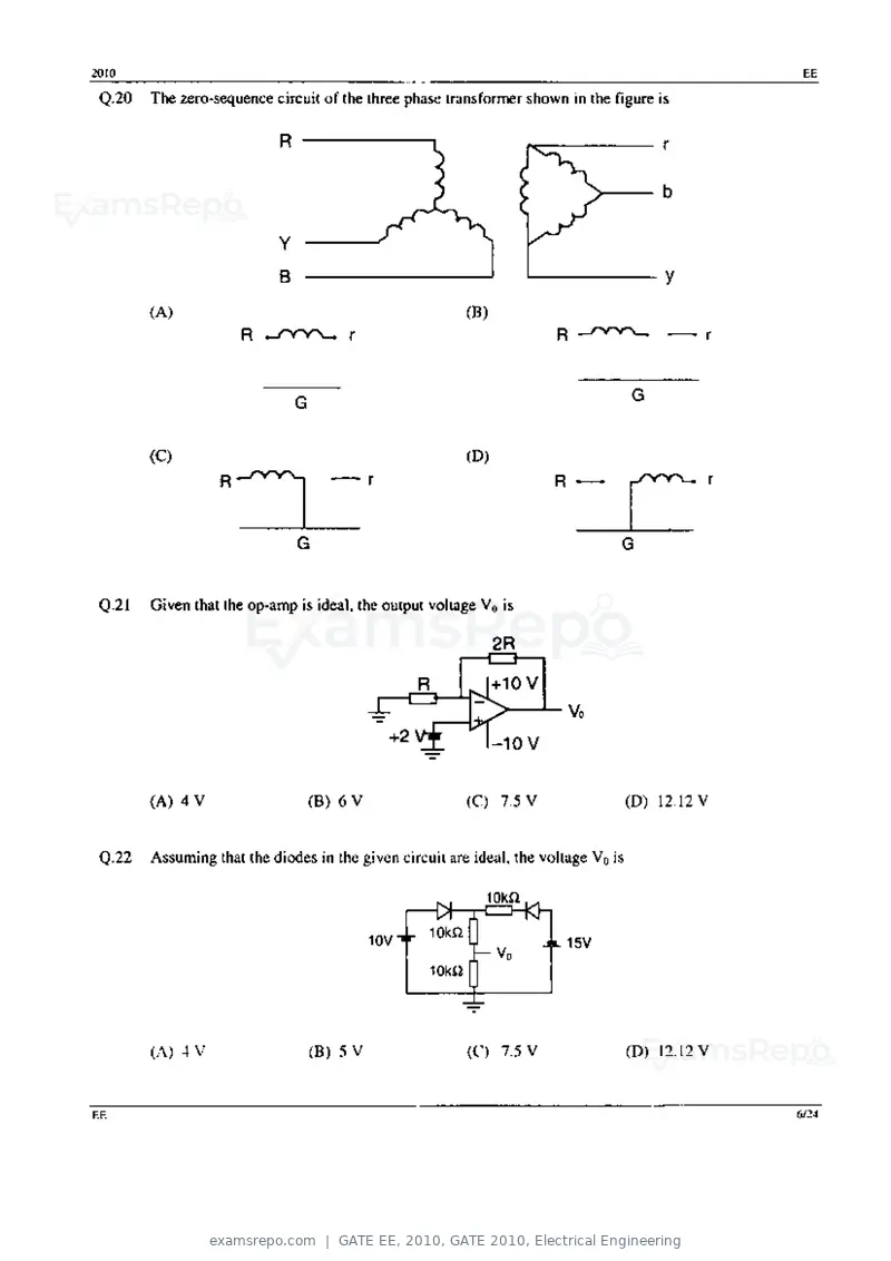 GATE EE 2010 question paper, GATE 2010, Electrical Engineering, page 6 of 24