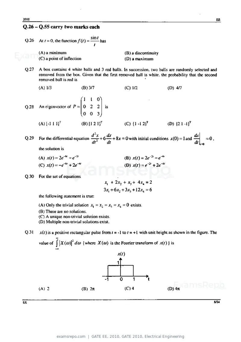 GATE EE 2010 question paper, GATE 2010, Electrical Engineering, page 8 of 24