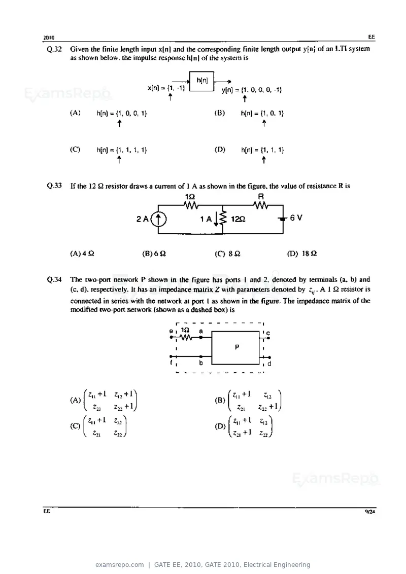 GATE EE 2010 question paper, GATE 2010, Electrical Engineering, page 9 of 24