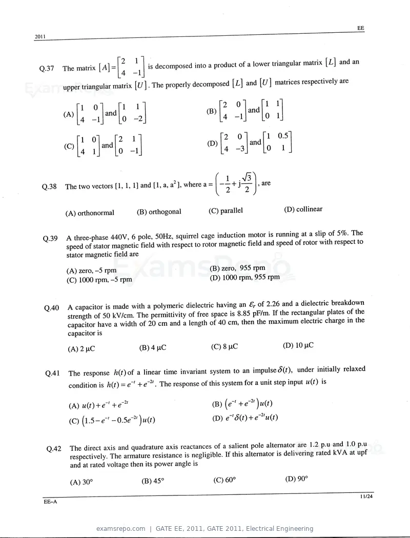 GATE EE 2011 question paper, GATE 2011, Electrical Engineering, page 11 of 18