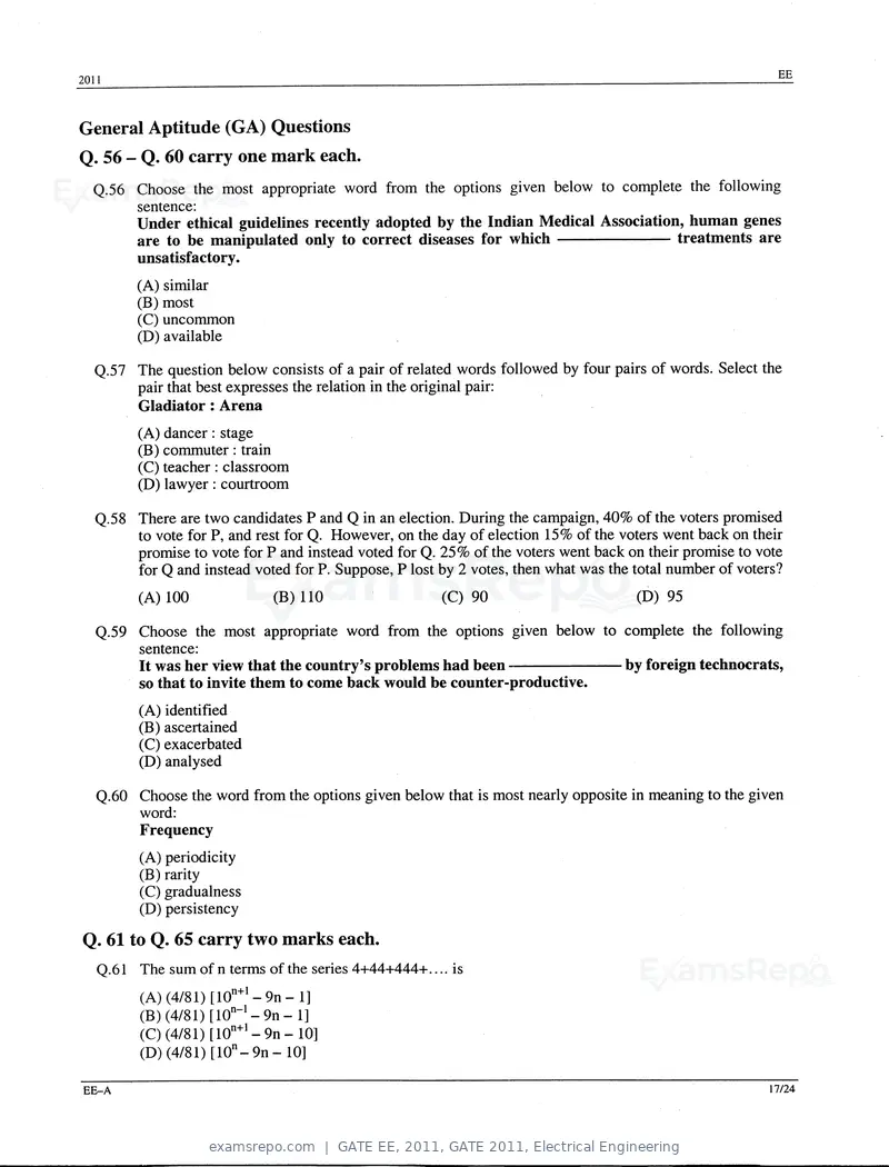 GATE EE 2011 question paper, GATE 2011, Electrical Engineering, page 17 of 18