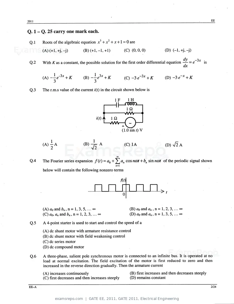 GATE EE 2011 question paper, GATE 2011, Electrical Engineering, page 2 of 18