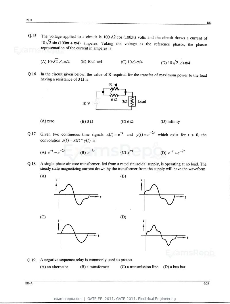 GATE EE 2011 question paper, GATE 2011, Electrical Engineering, page 6 of 18