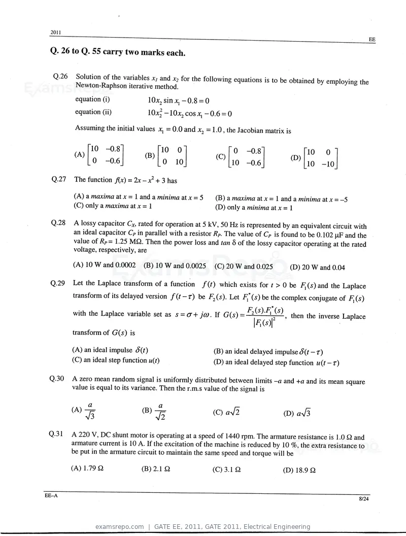 GATE EE 2011 question paper, GATE 2011, Electrical Engineering, page 8 of 18