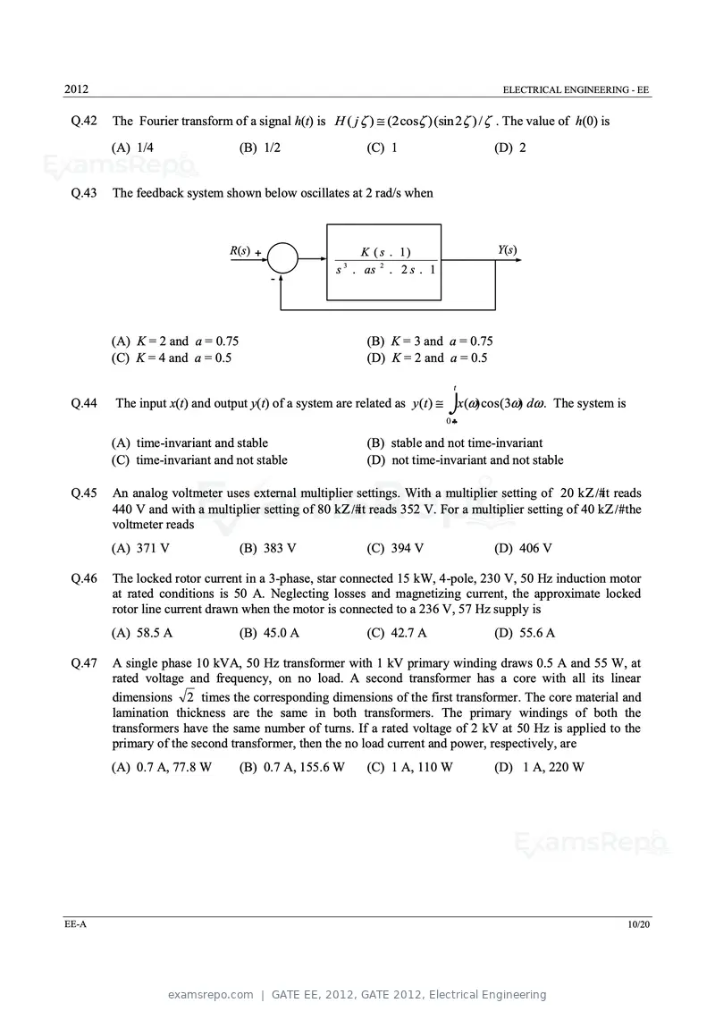 GATE EE 2012 question paper, GATE 2012, Electrical Engineering, page 10 of 16