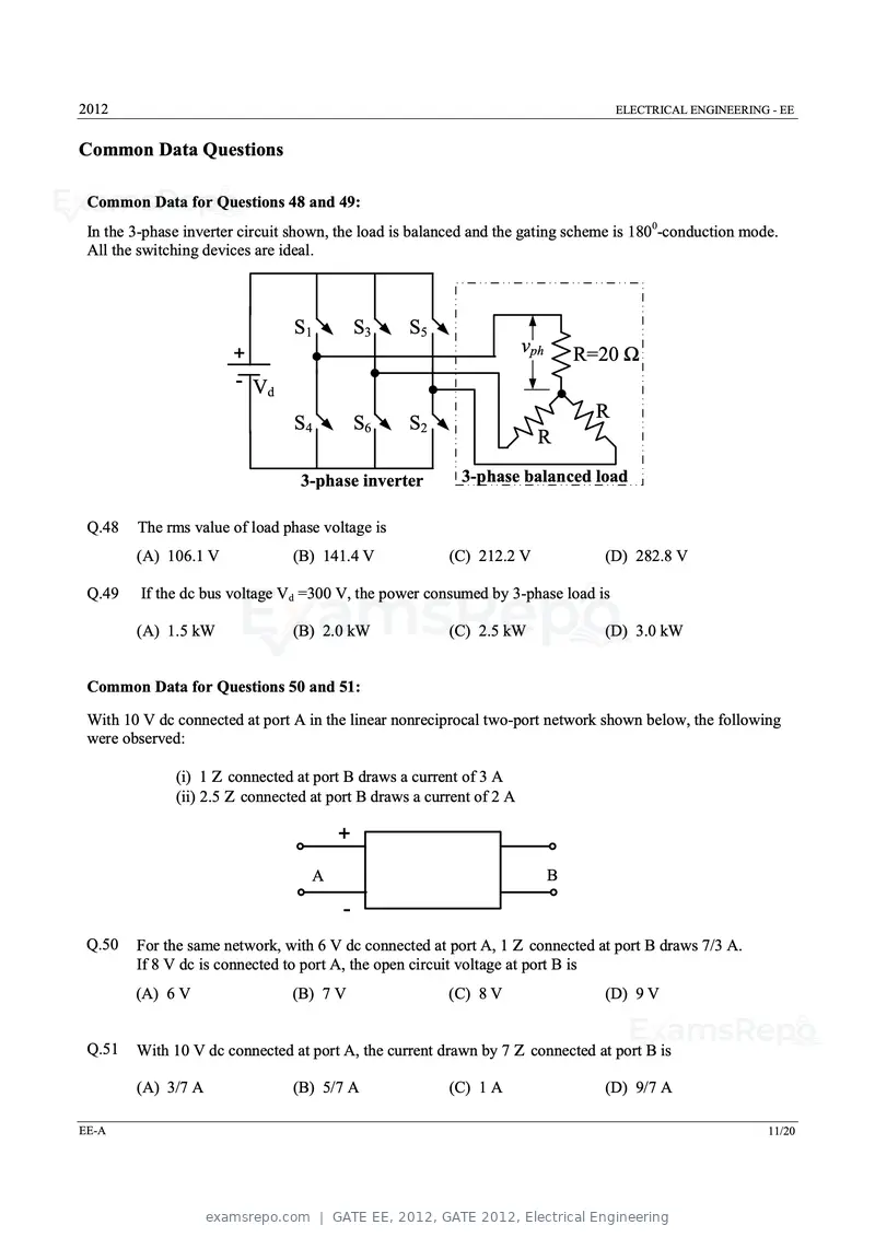 GATE EE 2012 question paper, GATE 2012, Electrical Engineering, page 11 of 16