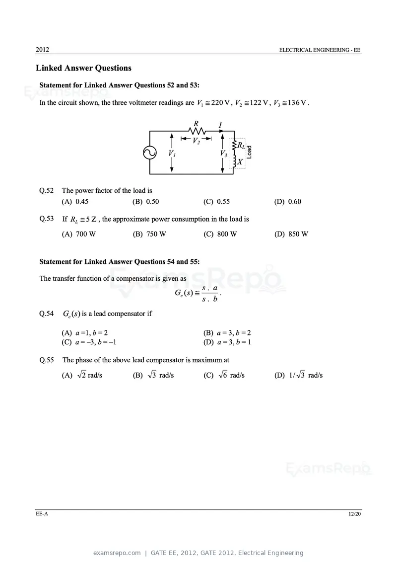 GATE EE 2012 question paper, GATE 2012, Electrical Engineering, page 12 of 16