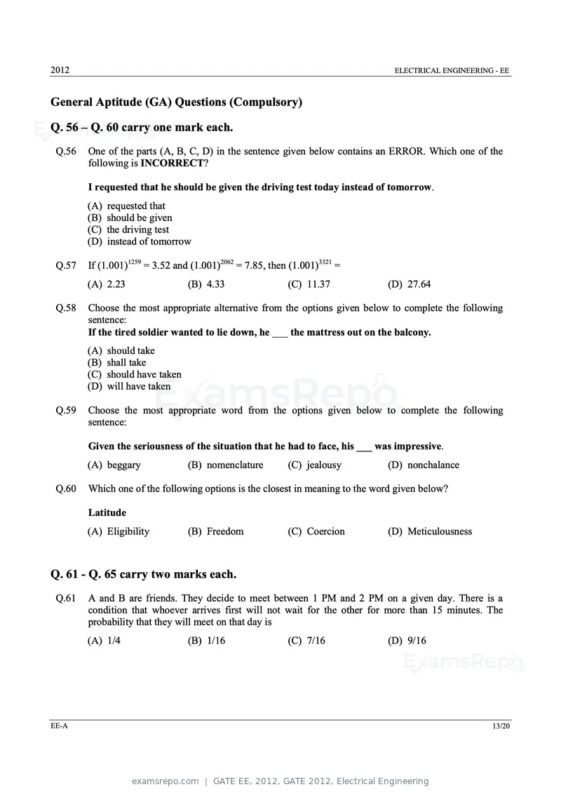 GATE EE 2012 question paper, GATE 2012, Electrical Engineering, page 13 of 16