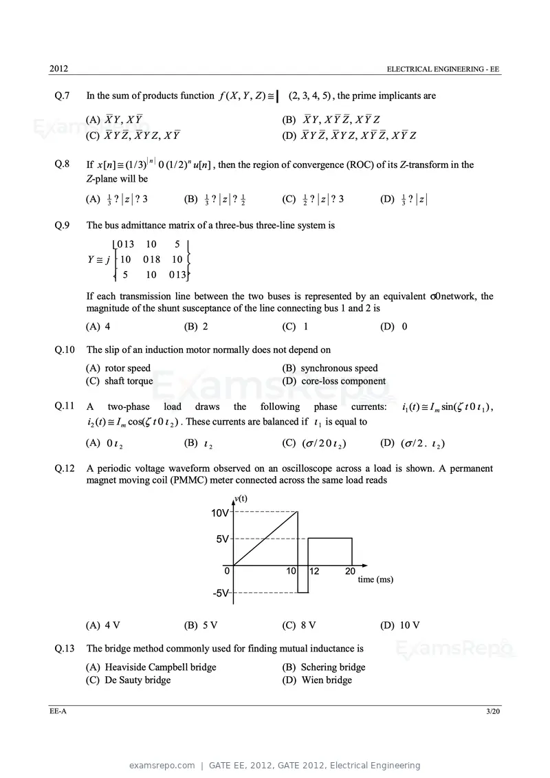 GATE EE 2012 question paper, GATE 2012, Electrical Engineering, page 3 of 16