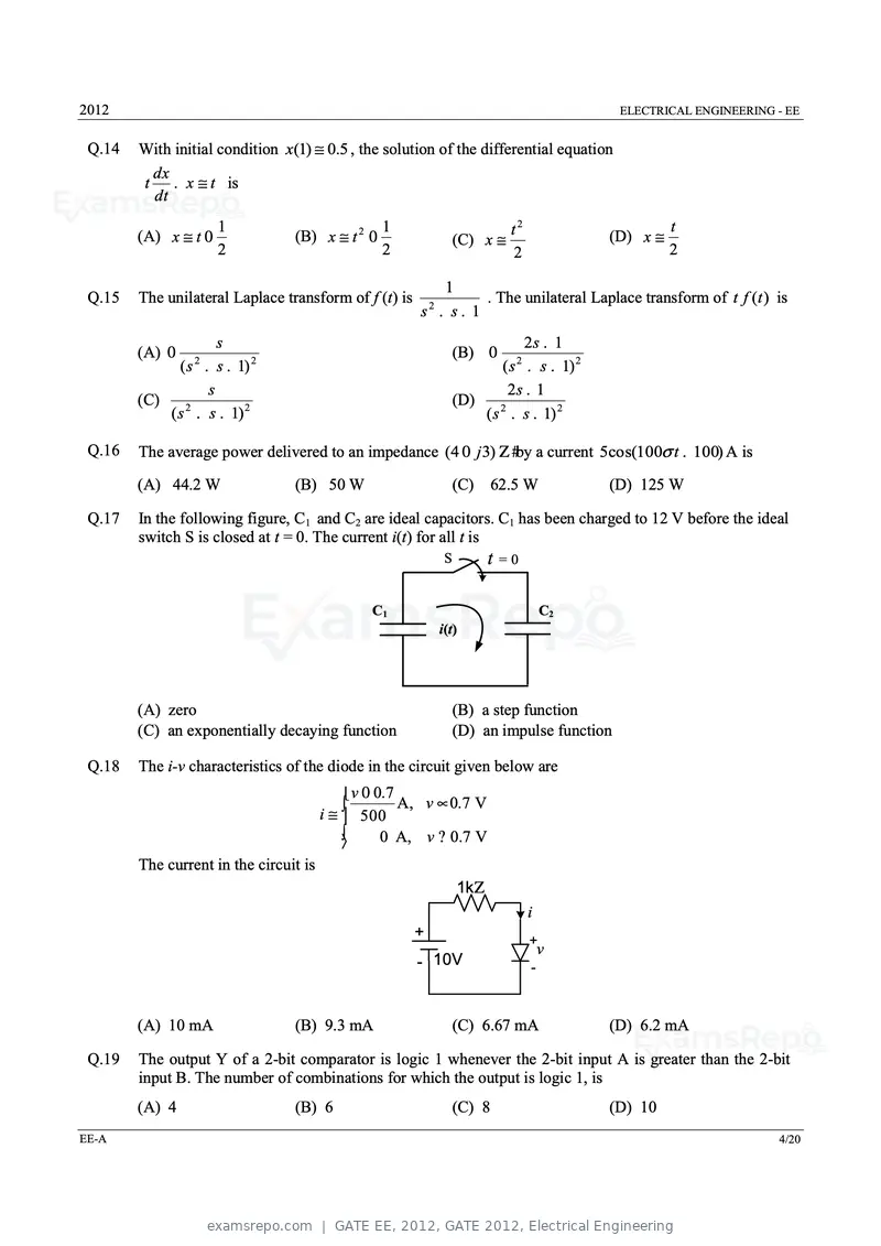 GATE EE 2012 question paper, GATE 2012, Electrical Engineering, page 4 of 16