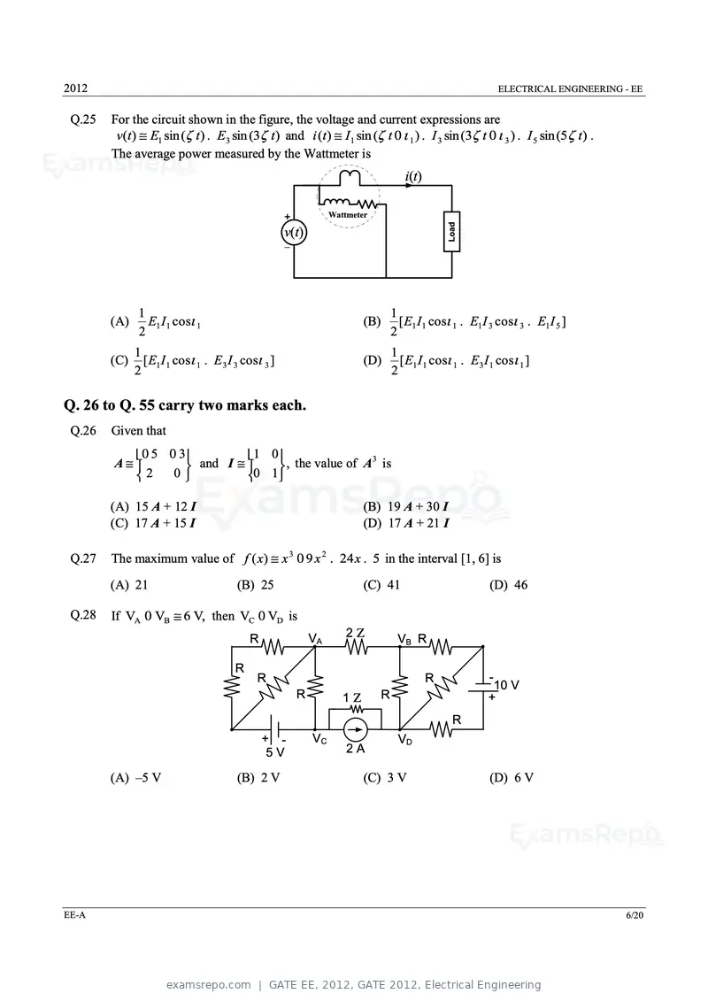 GATE EE 2012 question paper, GATE 2012, Electrical Engineering, page 6 of 16