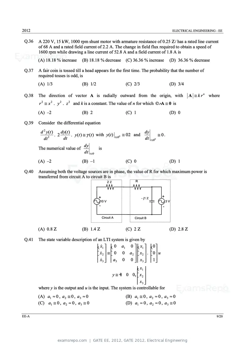 GATE EE 2012 question paper, GATE 2012, Electrical Engineering, page 9 of 16