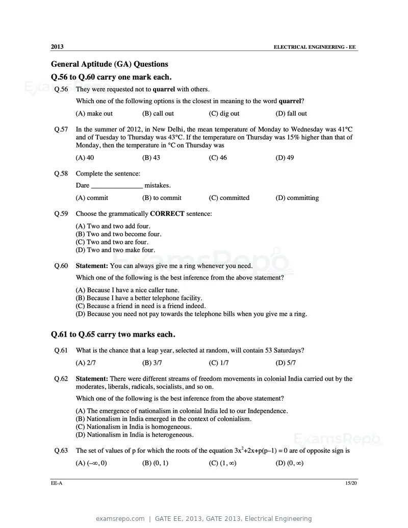 GATE EE 2013 question paper, GATE 2013, Electrical Engineering, page 16 of 68