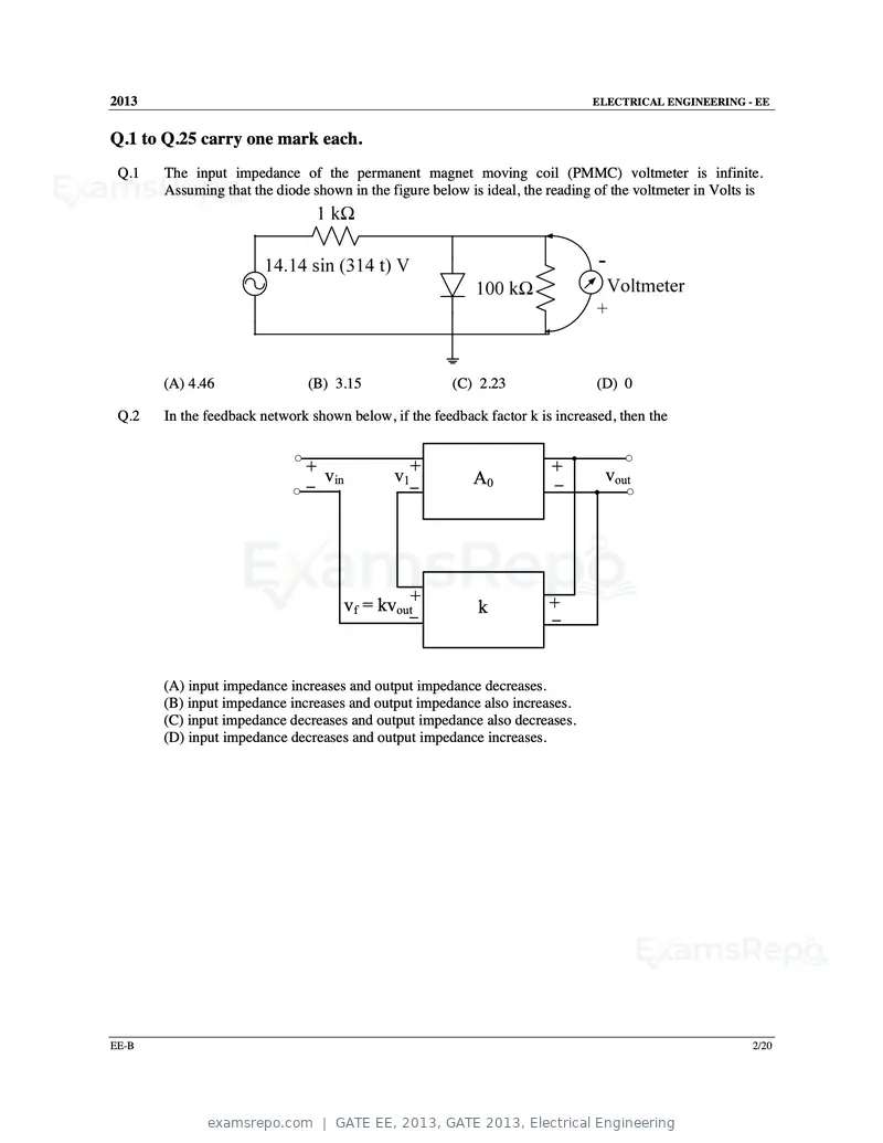 GATE EE 2013 question paper, GATE 2013, Electrical Engineering, page 20 of 68