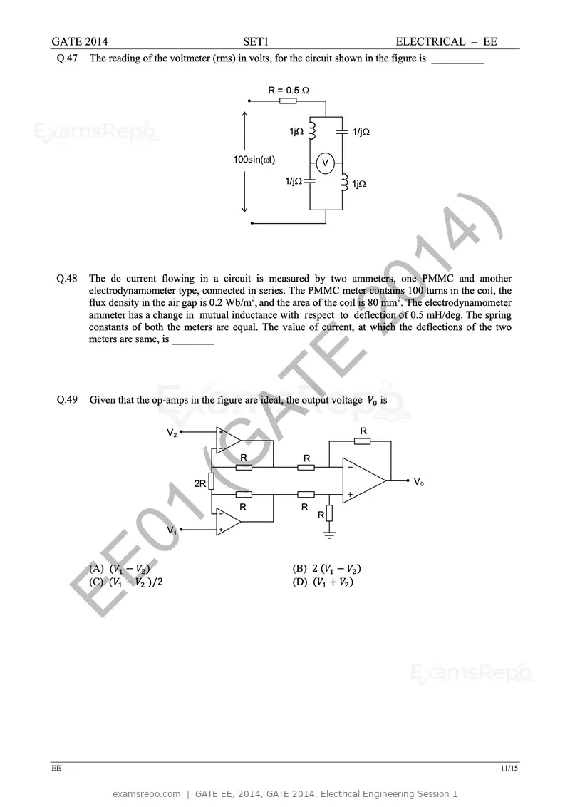 GATE EE 2014 question paper, GATE 2014, Electrical Engineering Session 1, page 18 of 65