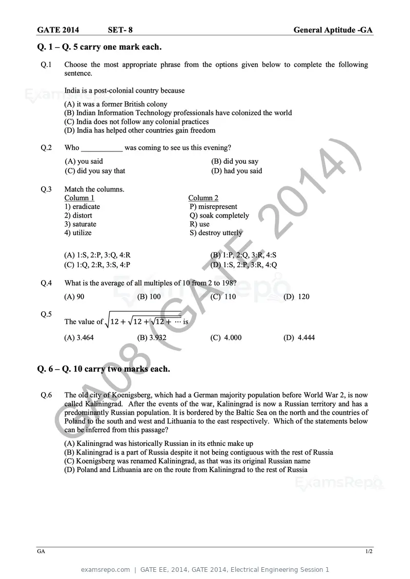 GATE EE 2014 question paper, GATE 2014, Electrical Engineering Session 1, page 29 of 65