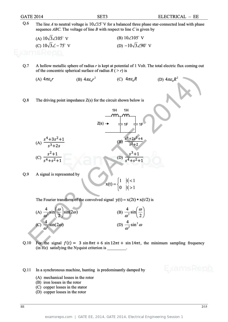 GATE EE 2014 question paper, GATE 2014, Electrical Engineering Session 1, page 51 of 65